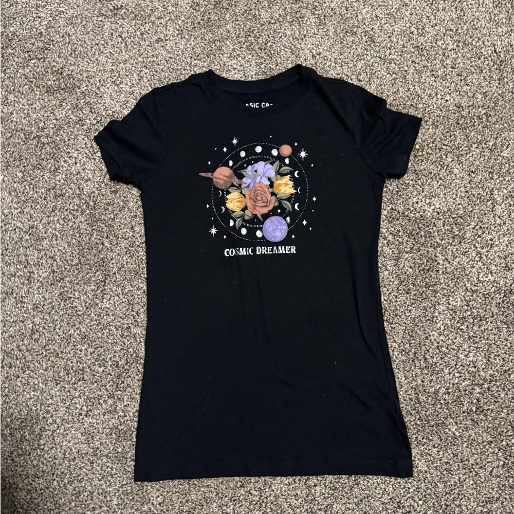 Aeropostale Black Tee with Cosmic Floral Design